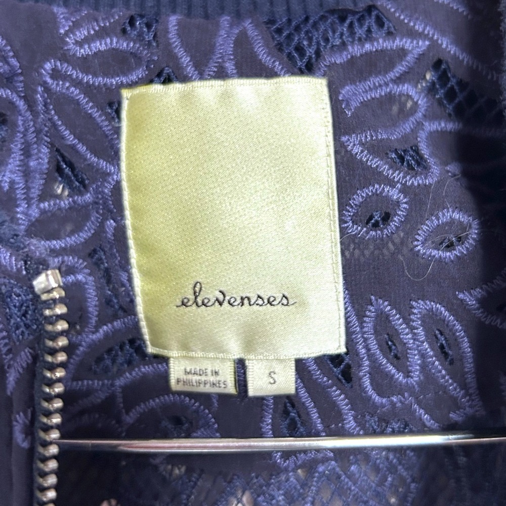 Anthropologie Elevenses Miranda Navy Blue Floral‎ Lace Mesh Bomber Jacket Small - Picture 4 of 10